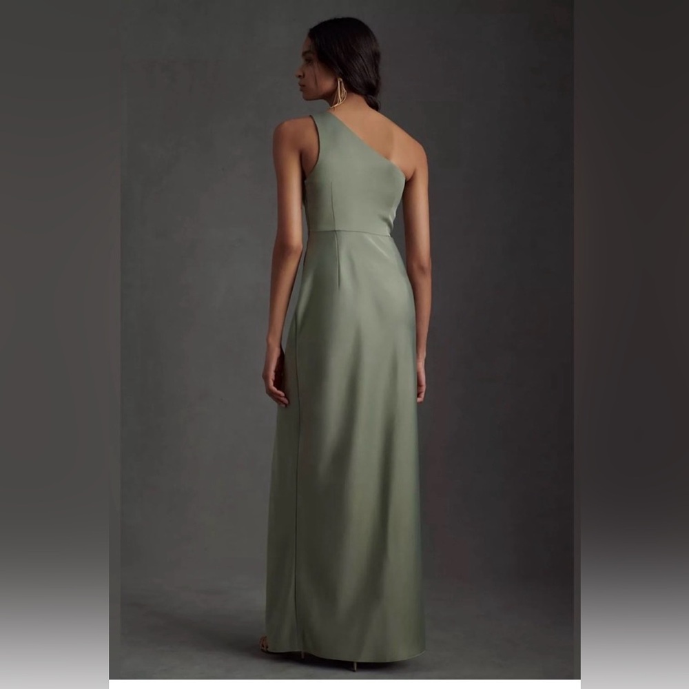 BHLDN One-Shoulder Sage Green Satin Gown - Picture 2 of 14